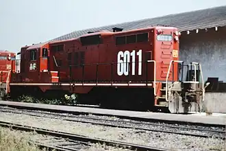 Picture showing red locomotive Alabama & Florida 6011