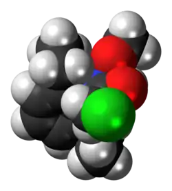 Space-filling model of the alachlor molecule