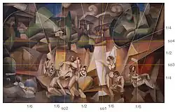 Albert Gleizes, 1912, Les Baigneuses (The Bathers), oil on canvas, 105 x 171 cm, Musée d'Art Moderne de la Ville de Paris, golden rectangle (painting, 1 to 1.618 ± 0.07), golden ratio grid (golden/yellow grid, so1 - so4), and 4 : 6 ratio grid overlay