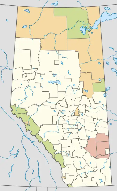 Map of Alberta divided into its rural municipalities.
