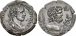 Drachma of Alexandria. Obverse: Bust of Severus Alexander, 222-235 AD. Reverse: Bust of Asclepius.