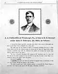 Alfred A Farland endorses SS Stewart banjos, April 1893.