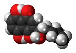 Space-filling model of the alkannin molecule