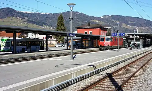 Platform with overhead canopy