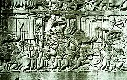 Image 39Archers mounted on war elephants, stone relief at the Bayon (from History of Cambodia)
