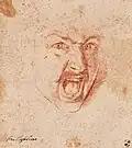 Head of a screaming warrior, drawing, Kunsthalle Bremen