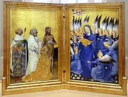 The Wilton Diptych; c. 1395–1459; tempera and gold on panel; 53 × 37 cm; National Gallery (London)[143]