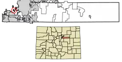Location of the Holly Hills CDP in Arapahoe County, Colorado.