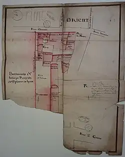 Plan of the church in its 18th-century neighborhood.