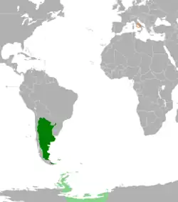 Map indicating locations of Argentina and Holy See