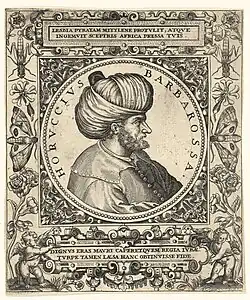 Profile of a bearded man in a turban surrounded by an ornate frame, University of Heidelberg library.