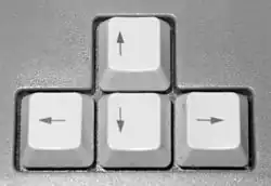A cluster of four square keyboard keys in an inverted-T arrangement marked with up, left, down, and right arrows.