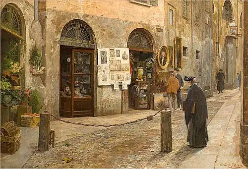 72. Arturo Ferrari, Nella vecchia via (Il vicolo di San Bernardino alle ossa a Milano), 1912