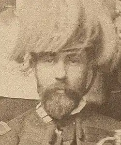 Detail from group photo in costumes at the Sherwood Studio Building, 1889.