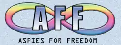 Aspies for Freedom Logo featuring the a ranbow infinity symbol with the letters AFF on top