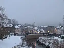 The park covered with snow.