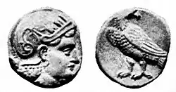 Attic drachm, Athena type, Central Asia, 4th century BCE. A precussor of the Sophytes coins.