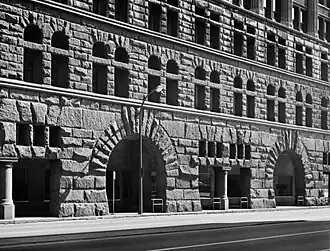 Exterior detail, seen from Congress Parkway