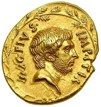 Gold coin depicting bearded face staring right