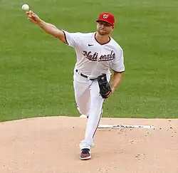Austin Voth pitching for the Washington Nationals in 2020