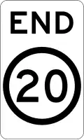 (R4-12) End of 20 km/h Speed Limit