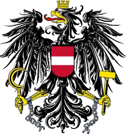 The coat of arms of Austria has one supporter, an eagle, which bears the escutcheon on its breast. This arrangement is common where eagles and other birds are used as supporters, as in the Great Seal of the United States and the coat of arms of Russia.