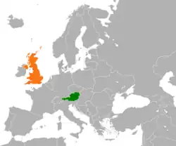 Map indicating locations of Austria and United Kingdom