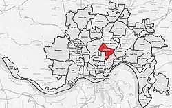 Avondale (red) within Cincinnati, Ohio