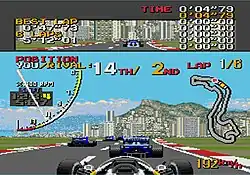 A view from a racing car of a racetrack ahead