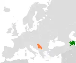 Map indicating locations of Azerbaijan and Serbia
