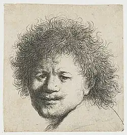 B8, c. 1631, 6 states, the earliest with a much larger plate. Apparently an abandoned attempt at a half-length portrait such as B7.[38]