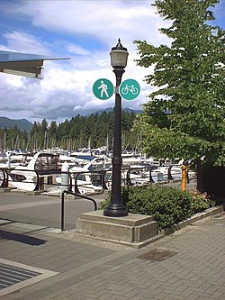 Trans Canada Trail along Coal Harbour in downtown Vancouver, British Columbia