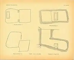 A group of four sketches showing burial shafts and chambers