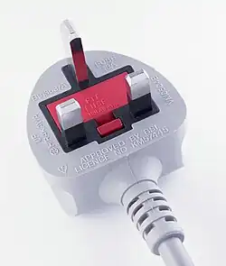 BS 1363 plug with fuse compartment visible