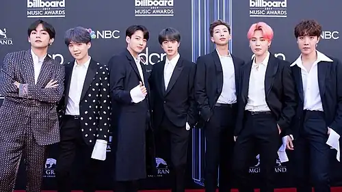BTS posing for a photo at the Billboard Music Awards in 2019.