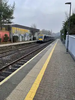 Bangor-bound train at Belfast City Hospital Railway station on 8 January 2025