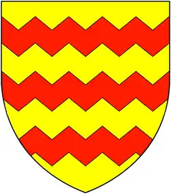 Or, three bars dancetty gules, Arms of Basset (ancient) of Umberleigh, Devon and Tehidy, Cornwall