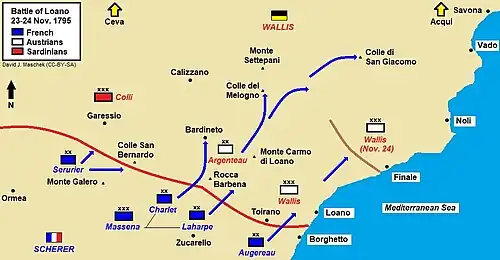 Map shows the Battle of Loano 1795