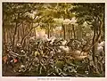 Battle of the Wilderness--Desperate fight on the Orange C.H. Plank Road, near Todd's Tavern, May 6th, 1864. Chromolithograph by Kurz & Allison. 1887