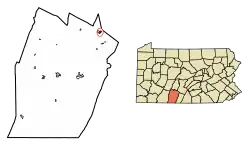 Location of Saxton in Bedford County, Pennsylvania.
