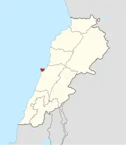 Map of Lebanon with Beirut Governorate highlighted