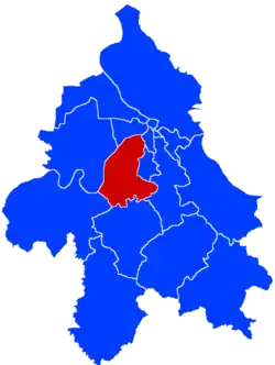 Location of Čukarica within the city of Belgrade