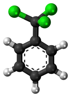 Ball-and-stick model of the benzotrichloride molecule