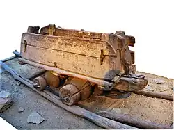 Image 17A 16th-century mine-cart, an early example of un-powered rail transport, used man power to operate. (from Rail transport)