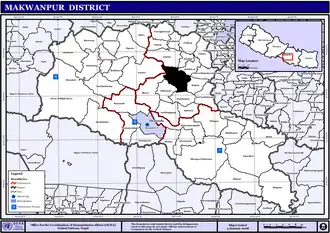 Map of the Makwanpur showing Bhimphedi in black