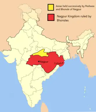 The Kingdom of Nagpur at its greatest extent.[1]