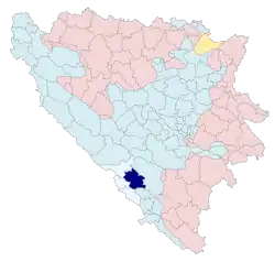 Location of Široki Brijeg in Bosnia and Herzegovina