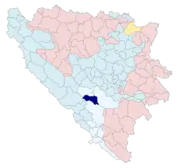 Location of Jablanica within Bosnia and Herzegovina