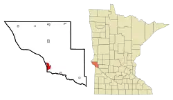 Location of Ortonville within Big Stone County, Minnesota