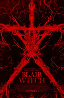 Stylized in red with a plain black background, tree branches surround a stick-figure with human bodies shown within.